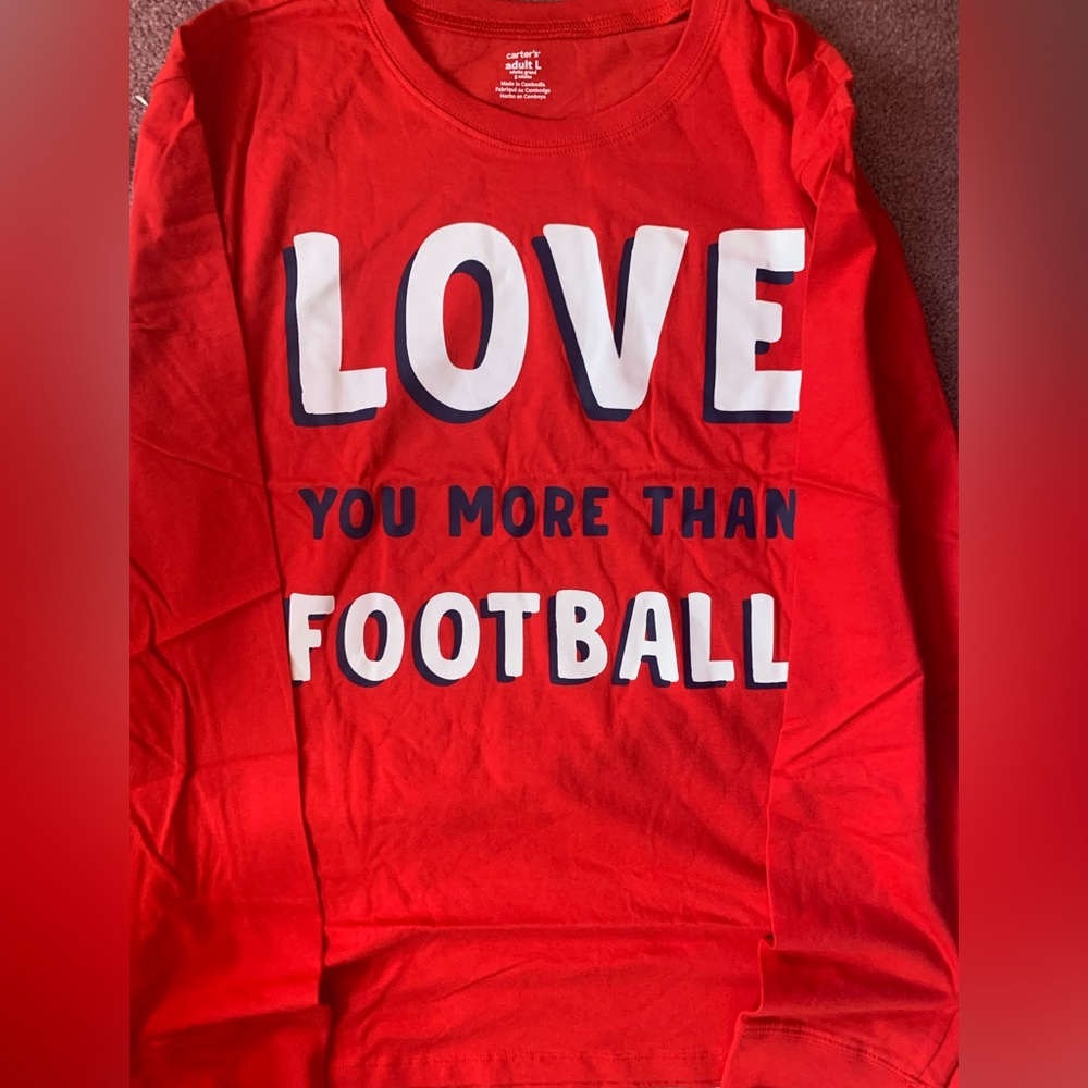 Carter’s Adult Unisex Red Long Sleeve Shirt - Love You More.. Football - Size L